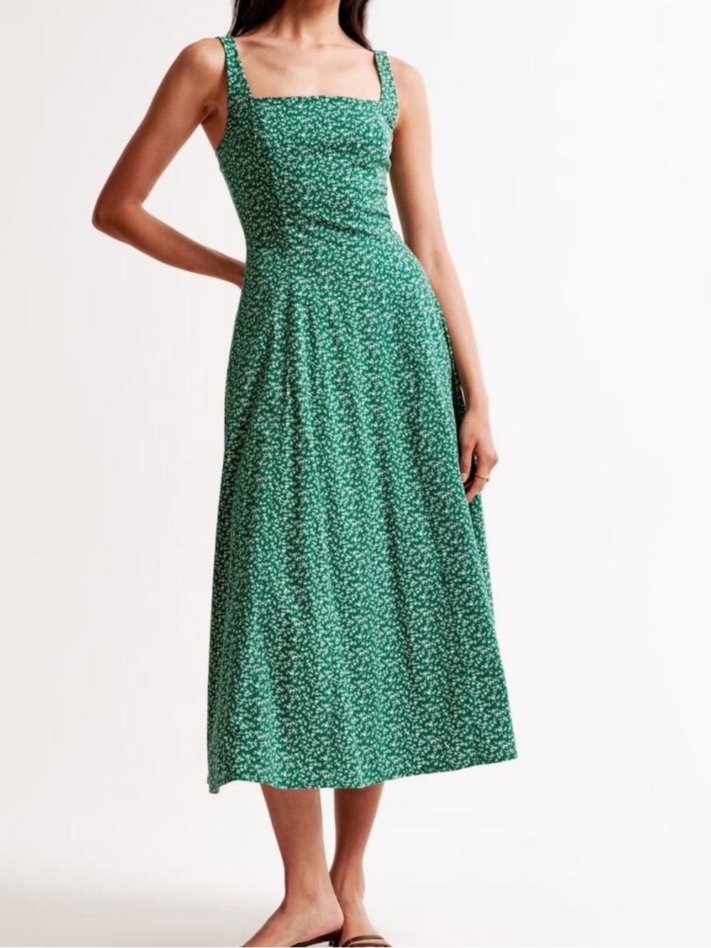 Abercrombie & Fitch Emerald Green Floral Square-Neck Midi Dress